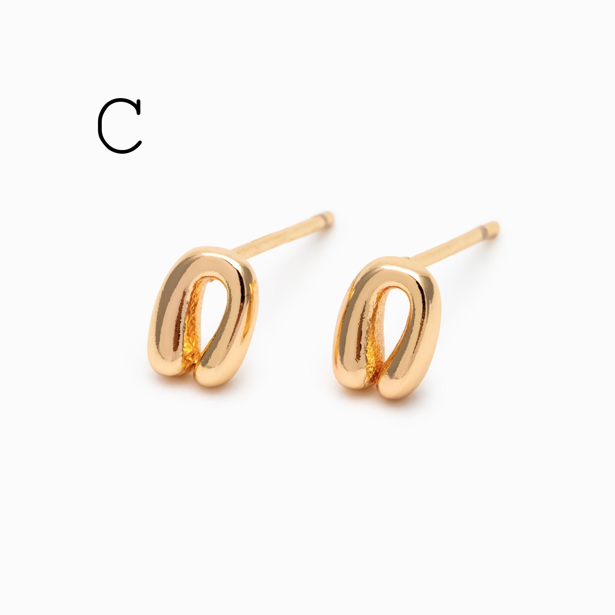 10pcs Gold U Shaped Earrings, 18K Gold plated Brass, Minimalist Stud Earrings (GB-4324)